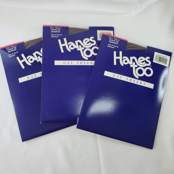 3 Hanes Too Day Sheer Control Top Sandalfoot Pantyhose Size CD Gentle Brown - Picture 1 of 8